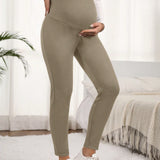 Leggings Ajustables De Maternidad Con Cintura Y Forro De Polar De Color Solido