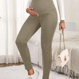 Leggings Ajustables De Maternidad Con Cintura Y Forro De Polar De Color Solido