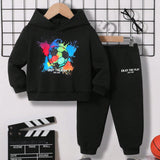 Conjunto De Pantalones Y Sudadera Con Capucha Con Estampado De Futbol De Dibujos Animados Para Bebes, 2 Unidades/juego