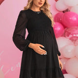 Vestido De Maternidad Con Panel Fruncido Y Mangas De Linterna