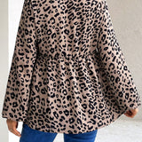 Camisa De Manga Larga Y Estampado De Leopardo Para Mujeres Embarazadas Con Mangas Tipo Linterna