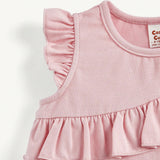 Cozy Cub Conjunto De Top Con Cuello Redondo Y Ribete De Volantes Sin Mangas Para Bebe Nina, 2 Piezas, Color Solido