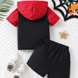 Conjunto De Camiseta Con Capucha Y Shorts Con Estampado De Spider Para Bebe Nino