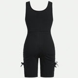 Girls' Knitted Monochrome Round Neck Jumpsuit With Flounce Design, Casual Style