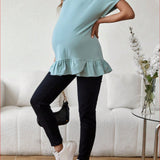 Camiseta Premama Con Dobladillo Con Volantes De Color Liso