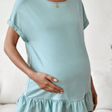 Camiseta Premama Con Dobladillo Con Volantes De Color Liso