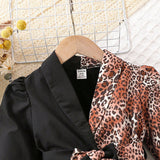 Vestido De Nina De Malla Con Estampado De Leopardo Cosido