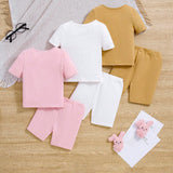 Conjunto De Ropa De Hogar De Varias Piezas Para Bebe, Ajustado, Impreso Con Expresiones De Animales Y Con Pantalones Cortos De Dibujos Animados Para Nina.