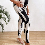 Leggings De Maternidad Para Mujeres Embarazadas Con Bloques De Color Y Cintura Ajustable