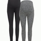 Leggings Largos Ajustados Con Cintura Ajustable De Punto De Maternidad