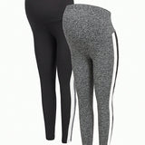 Leggings Largos Ajustados Con Cintura Ajustable De Punto De Maternidad