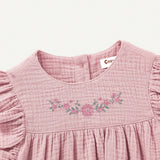 Cozy Cub Baby Girls' Flower Patterned Round Neck, Ruffle Trimmed Pullover Top
