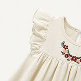 Cozy Cub Vestido De Cintura Cenida Para Bebe Nina Con Cuello Redondo, Dobladillo Con Volantes Y Bordado Floral