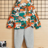 Conjunto De Sudadera Con Capucha Y Pantalon Con Patron De Animales Para Bebe Nino, Tela Delgada