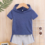 Conjunto De Camiseta Comoda De Manga Corta Con Capucha Y Shorts De Parche Comodos Para Bebe Nino