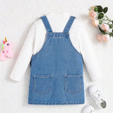 Young Girl New Casual Loose Comfortable Denim Overall Dress In Blue With Cute Unicorn Print