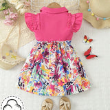 Vestido Casual Rosa Con Estampado Floral Elegante, Romantico Y Lindo Para Bebes Ninas, Primavera/verano