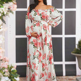 Vestido De Maternidad Con Estampado Floral Y Cuello Descubierto