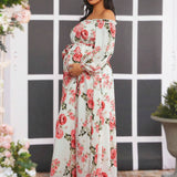 Vestido De Maternidad Con Estampado Floral Y Cuello Descubierto