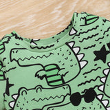 Conjunto De 2 Piezas: Camiseta Para Bebe Nino Con Mangas Cortas, Cuello Redondo Y Patron De Cocodrilo Divertido, Y Pantalones Cortos Casuales