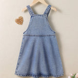 Young Girl Rainbow Embroidery Trendy Casual Denim Overall Dress