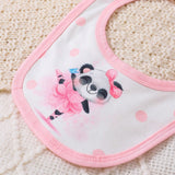 Conjunto De 3 Prendas De Vestir De Casa Para Bebe Nina Con Impresion De Panda Bailando, Mameluco Con Pantalones Largos, Sombrero Y Bufanda