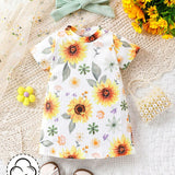 2 Piezas/set Vestido Estampado De Girasol Para Ninas Con Diadema, Ropa Informal De Uso Diario, Primavera/verano