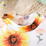 2 Piezas/set Vestido Estampado De Girasol Para Ninas Con Diadema, Ropa Informal De Uso Diario, Primavera/verano