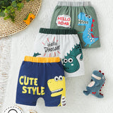 Conjunto De 3 Piezas Para Recien Nacido De Pantalones Cortos Con Estampado De Dinosaurios Interesantes Y Adorables Para Ninos