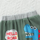 Conjunto De 3 Piezas Para Recien Nacido De Pantalones Cortos Con Estampado De Dinosaurios Interesantes Y Adorables Para Ninos