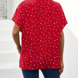 Blusa Con Manga De Murcielago Y Cuello Con Muescas Con Estampado De Corazones De Maternidad Love