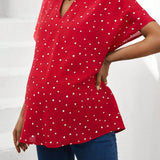 Blusa Con Manga De Murcielago Y Cuello Con Muescas Con Estampado De Corazones De Maternidad Love