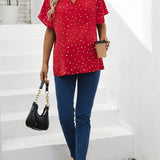 Blusa Con Manga De Murcielago Y Cuello Con Muescas Con Estampado De Corazones De Maternidad Love