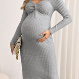 Vestido Bodycon Delantero Con Twist Acanalado Para Maternidad