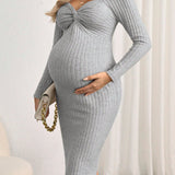 Vestido Bodycon Delantero Con Twist Acanalado Para Maternidad