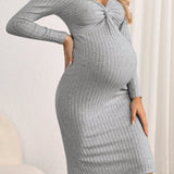 Vestido Bodycon Delantero Con Twist Acanalado Para Maternidad