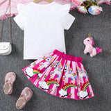 Conjunto De Camiseta Y Falda Con Estampado Encantador De Unicornio Para Ninas Pequenas