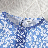 Vestido De Manga Larga Con Estampado Floral Azul Para Nina Para Primavera / Verano
