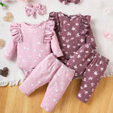 Conjunto De 2 Piezas Para Ropa De Hogar De Bebes Ninas, Con Pieza Unica De Manga Larga Con Volantes Y Pantalones Largos Con Estampado Floral Lindo