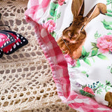 Body Estampado Floral Y Conejo Lindo, Elegante E Informal Para Ninas Para Primavera/verano