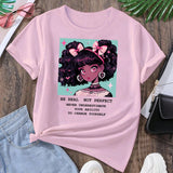 Camiseta Estampada De Manga Corta Con Imagen De Retrato Y Estampado De Slogan De Nina Tween