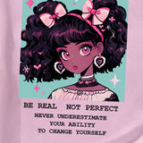 Camiseta Estampada De Manga Corta Con Imagen De Retrato Y Estampado De Slogan De Nina Tween