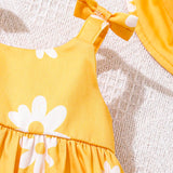 Conjunto De Vestido General Para Bebe Recien Nacido Con Estampado Floral Y Diadema De Lazo