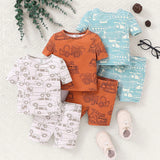 6 Piezas/set Ropa Casual Suave Para Bebe Con Estampado De Dibujos Animados Con Camiseta De Manga Corta Y Pantalon Corto Para Pijama