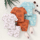 6 Piezas/set Ropa Casual Suave Para Bebe Con Estampado De Dibujos Animados Con Camiseta De Manga Corta Y Pantalon Corto Para Pijama