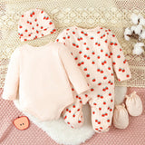 Conjunto Para Bebe Nina De 2 Piezas De Mameluco Con Estampado De Manzana Y Letras Y Pantalon A Juego, Ropa De Hogar.