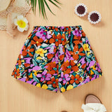 Shorts Casuales De Cintura Elastica Con Estampado Floral Para Bebes Ninas Para Verano Y Playa