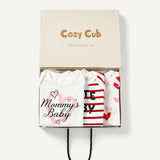 Cozy Cub Nueva Caja De Regalo Para Nina Recien Nacida, Que Incluye Una Camisa De Manga Larga Con Forma De Corazon Y Con Patron De Letras Y Rayas, Pantalones A Juego, Vincha (5 Piezas/set)