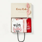 Cozy Cub Conjunto En Caja De Regalo Para Bebe Nina: Body De Manga Corta Con Cuello Redondo Y Estampado De Letras Con Diadema Con Lazo