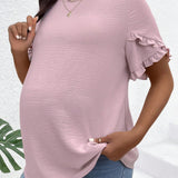 Blusa De Manga Corta Solida Para Maternidad Con Detalles De Volantes